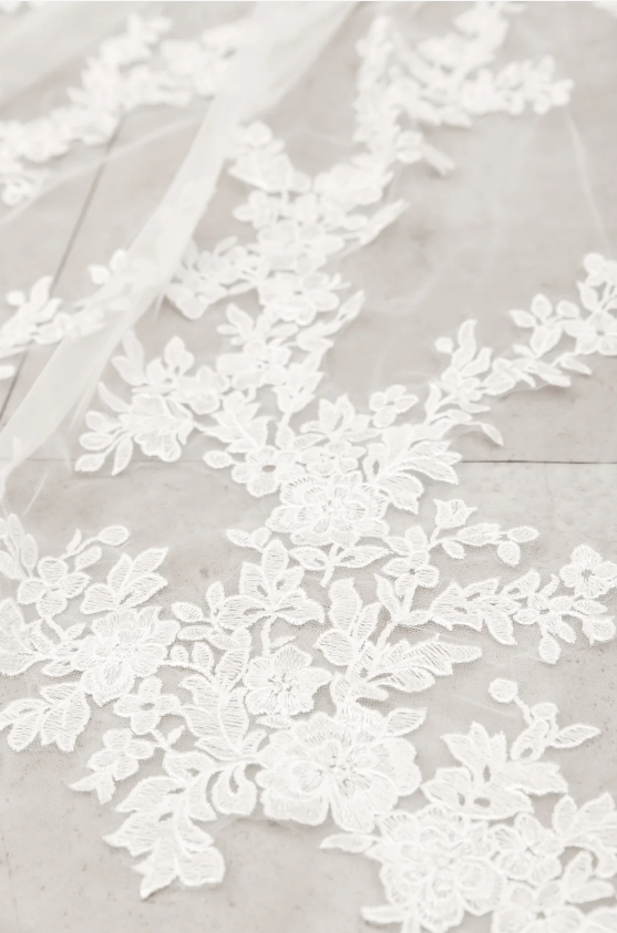 Cathedral Length Floral Wedding Veil – Off White | Style V004 by Heirloom Bridal